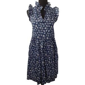 Sara Campbell Lina Dress Tiered Ruffle Mini Dress Blue Womens 6 Ditsy Floral